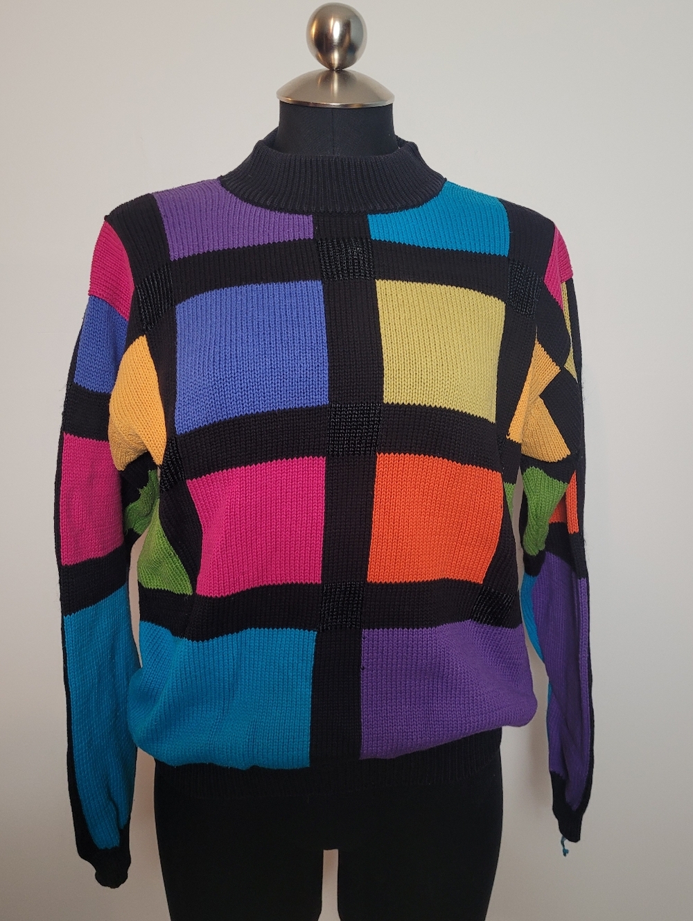 Vintage colour block mock neck sweater